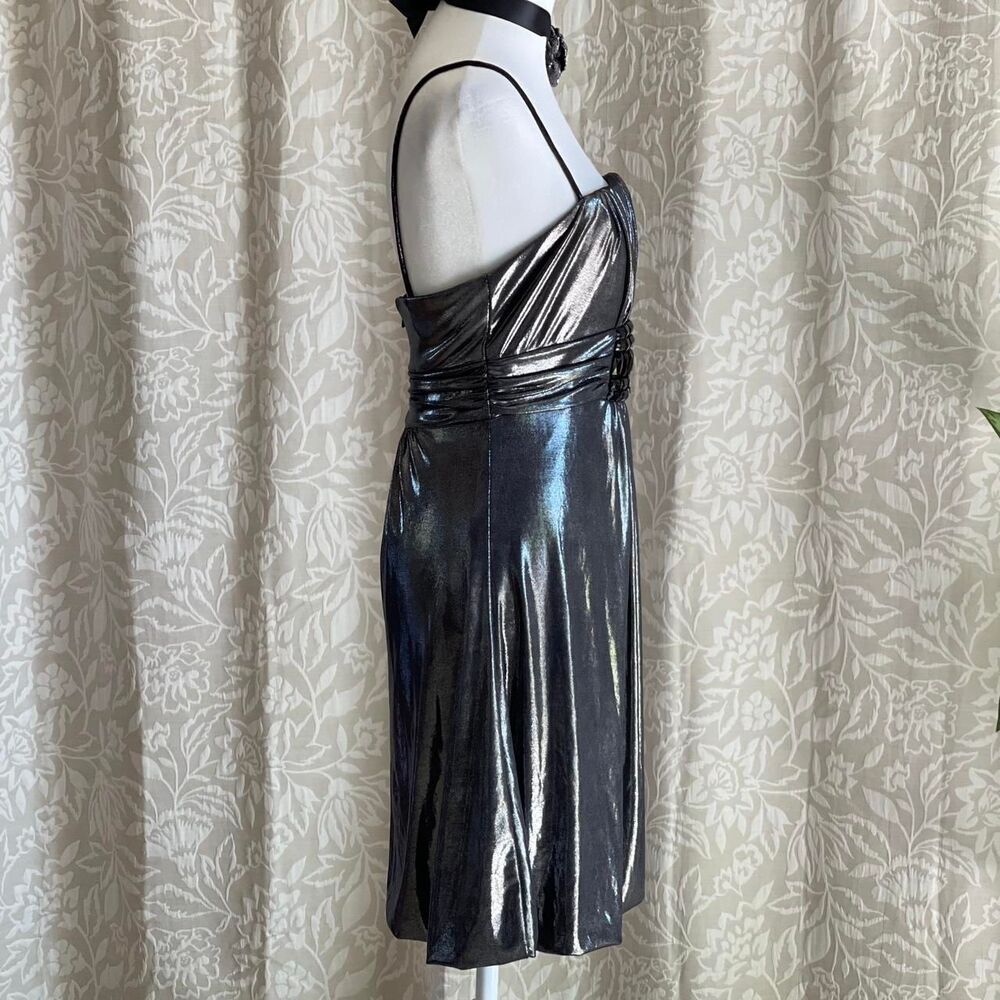 NWT Vintage Y2K Jessica McClintock Metallic Silver Spaghetti Strap Mini Dress 6 - Picture 2 of 8